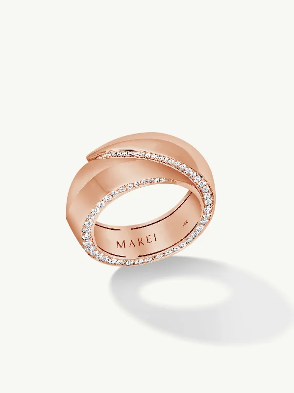 Wedding Ring Set for Women-Sahara Oasis Ring With Pavé-Set Brilliant White Diamonds In 18K Rose Gold, 8mm