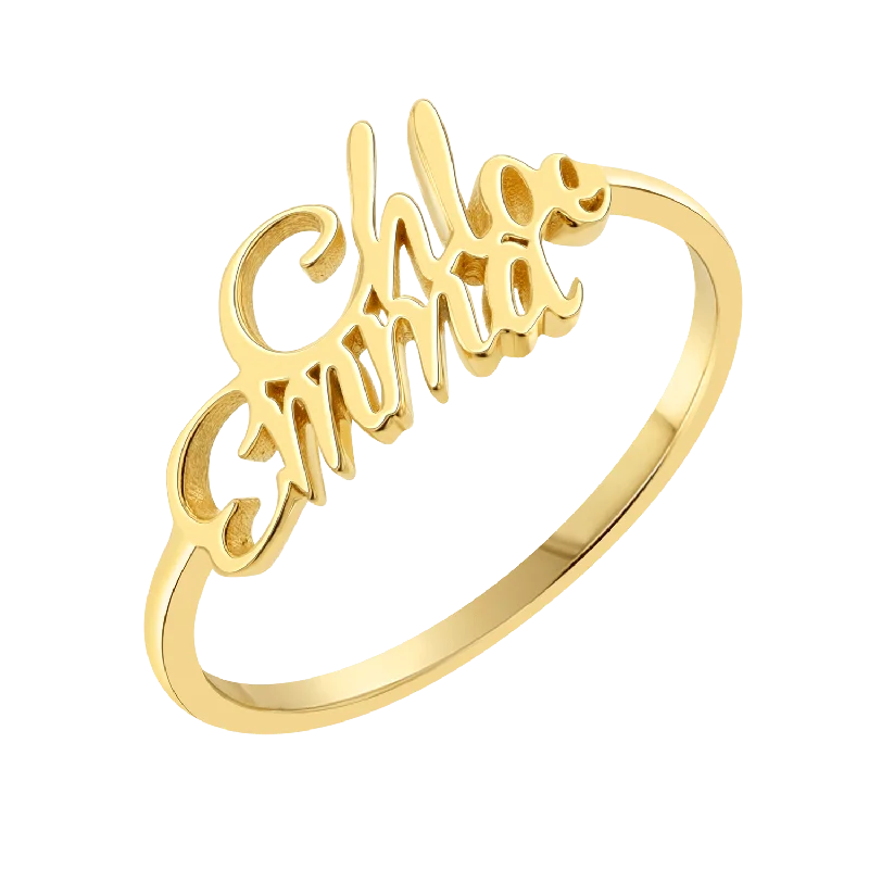 Dainty Rose Gold Ring-Script Double Name Ring