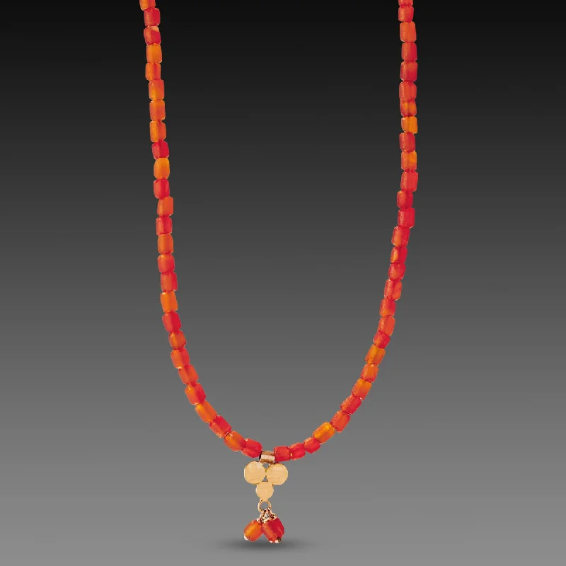 Classic Pearl Necklace-Carnelian Necklace with Gold Trio