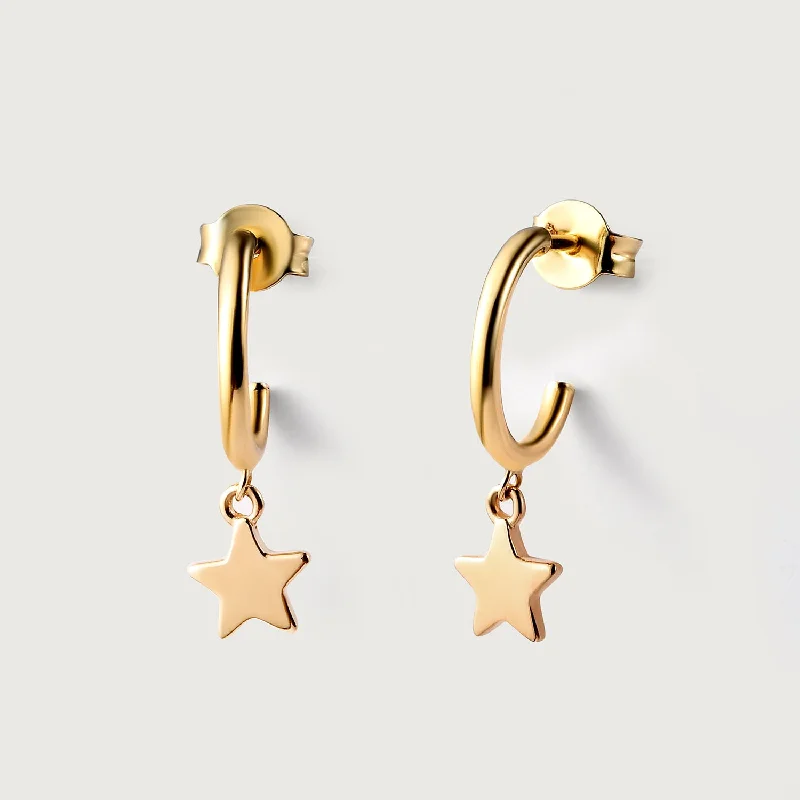 Gold Bead Earrings-Starfall Hoops in 9K Gold