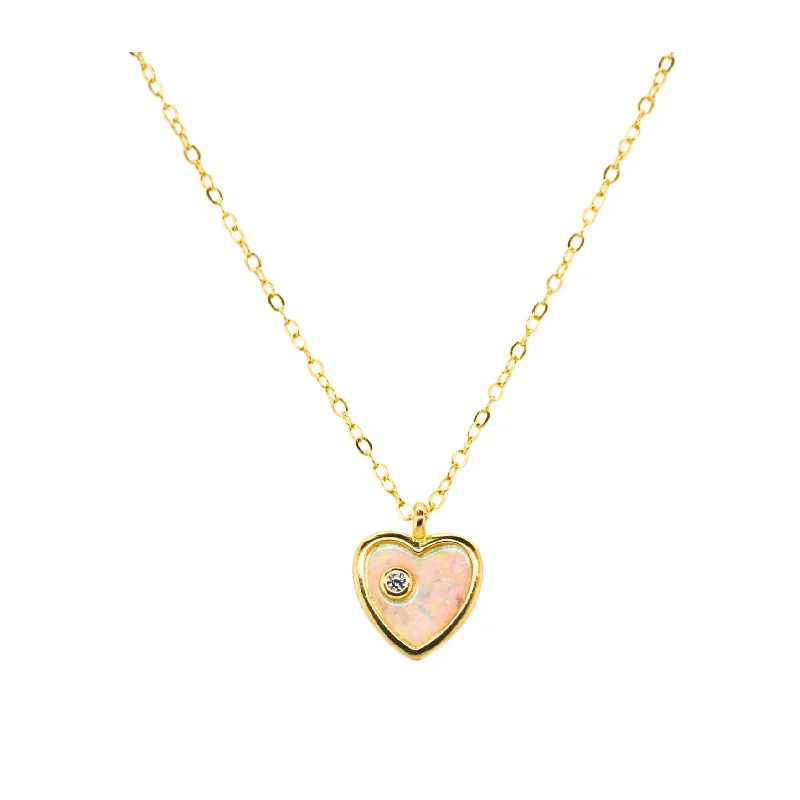 Custom Charm Pendant Necklace-"HEART + SOLITAIRE" CZ and Opal Necklace