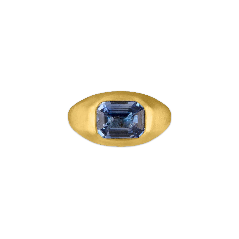 Pearl Engagement Ring-Emerald Cut Blue Sapphire Roz Ring