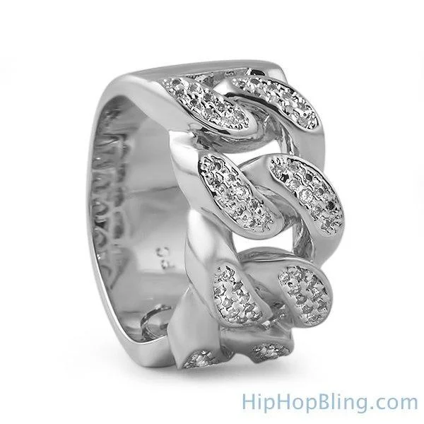 Unique Custom Ring-.925 Sterling Silver Cuban Link Bling Bling CZ Ring