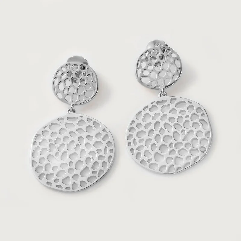 Simple Stud Earrings for Girls-Lattice Double Disc Earrings