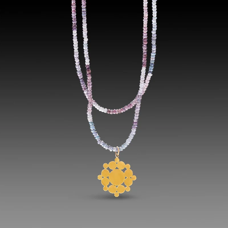 Silver Choker Necklace-Ombre Spinel Necklace with Gold Mandala Charm