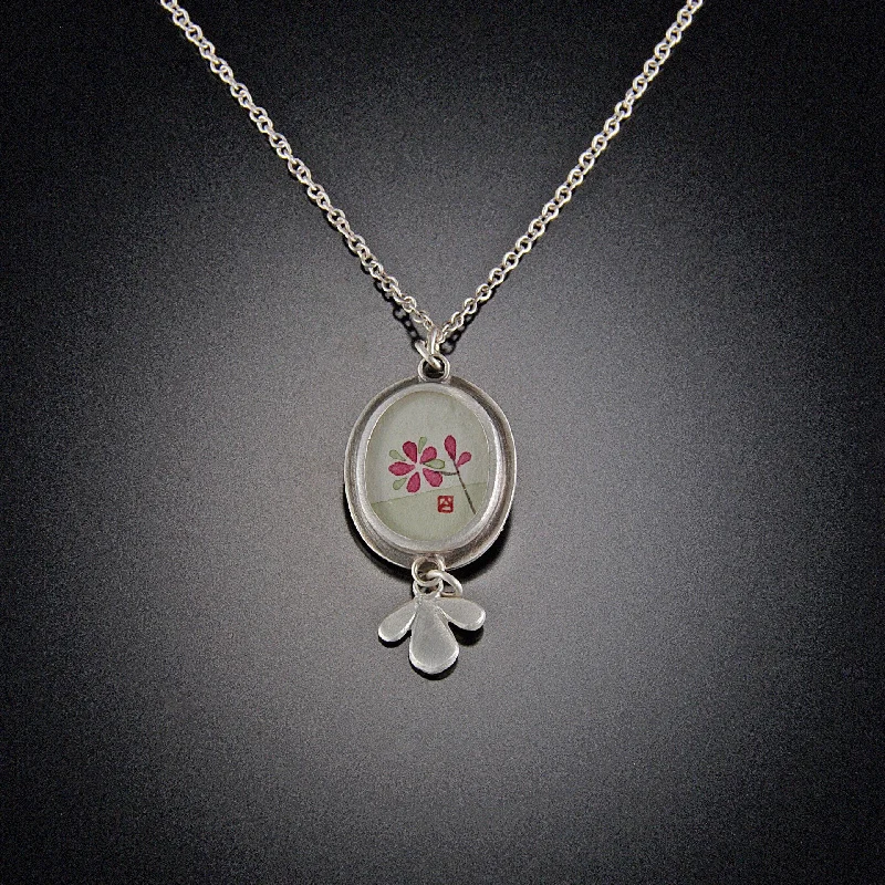 Dainty Beaded Necklace-Tiny Oval Plum Blossom Necklace with Leaf Trio