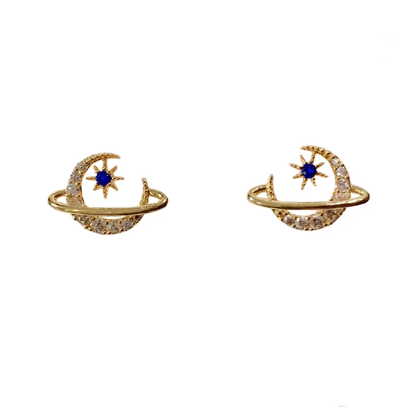 Double Hoop Earrings-Kerry Sapphire Starburst SaturnStuds