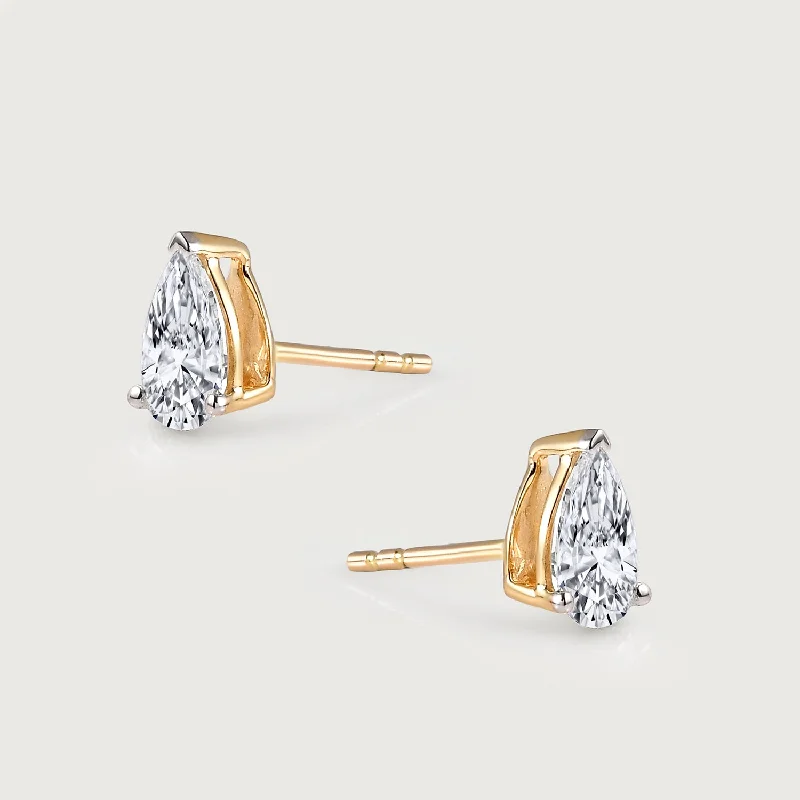 Spiral Silver Earrings-9K Gold Pear Cut Lab Grown Diamond Classic Stud Earrings