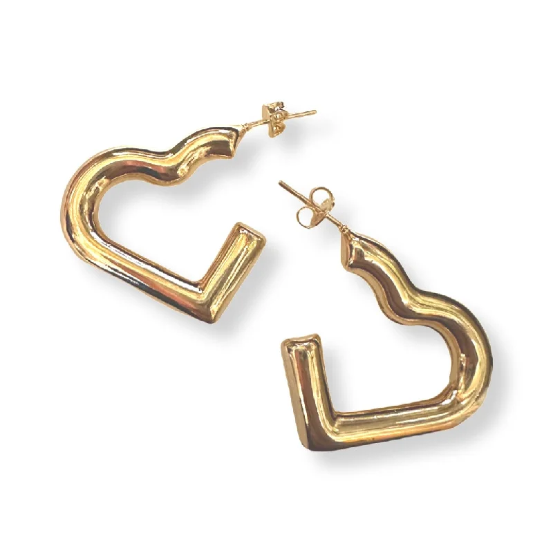 Elegant Stud Earrings-Gold Filled Heart Hollow 1” Tube Hoops