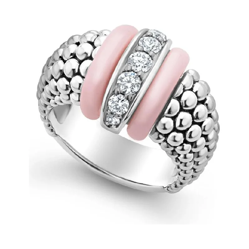 Rose Gold Engagement Ring-Lagos Sterling Silver Pink Caviar Diamond Station Wide Fashion Ring