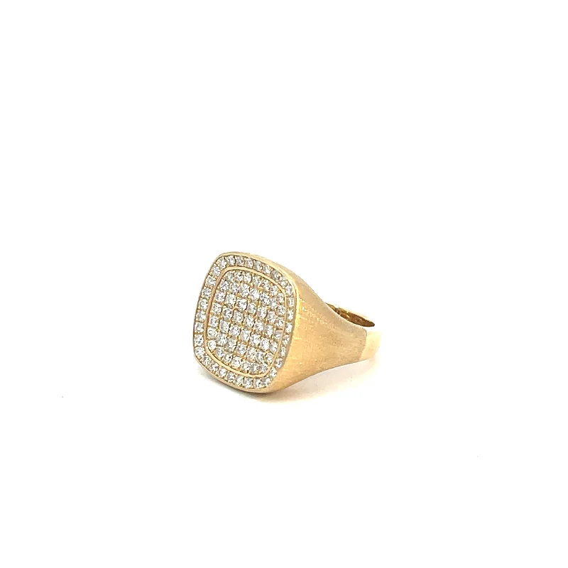 Gold Eternity Ring-Pave Diamond Satin Finish Signet Ring