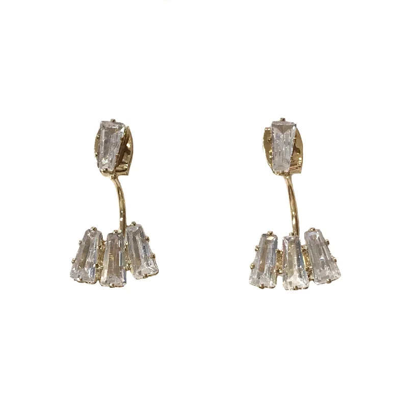 Cute Drop Earrings-Brass Baguette Jacket Earrings