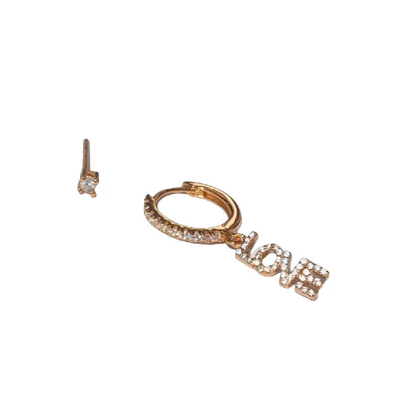 Square Stud Earrings-Noellery Rose Gold Love Huggie Clear Stud Set