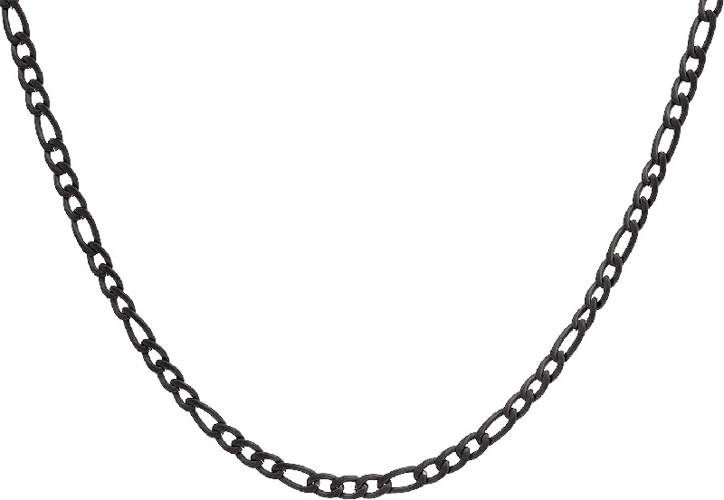 Colorful Gemstone Necklace-Mens 4MM Black Plated Stainless Steel Figaro Link Chain Necklace