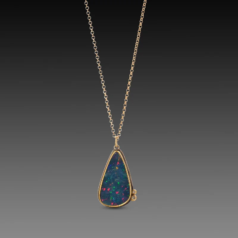 Silver Heart Necklace-Australian Opal Teardrop Necklace