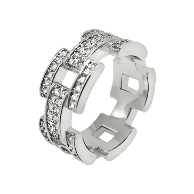 Custom Diamond Band-.925 Sterling Silver Prez Link Eternity Band CZ Bling Ring