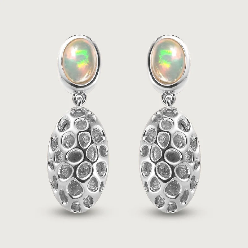 Stylish Dangling Earrings-Lattice Pebble Drop Earrings with Ethiopian Opal