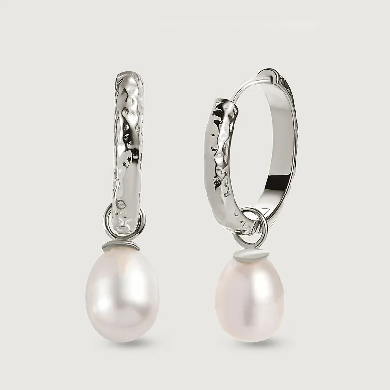 Gold and Diamond Earrings-Grecian Pearl Drop Earrings