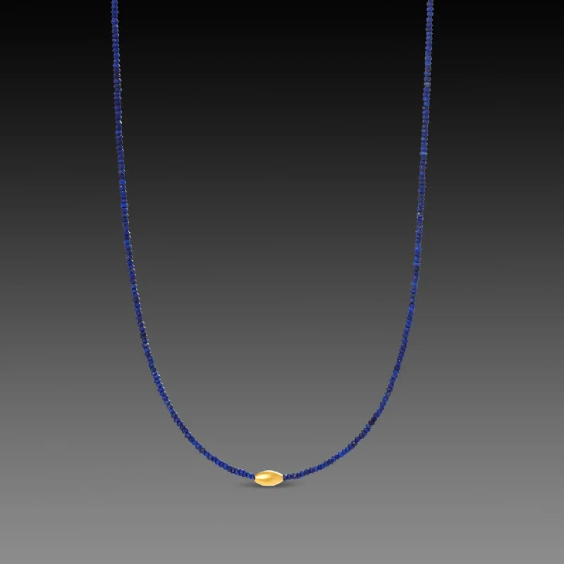 Luxury Ruby Necklace-Lapis Necklace with Gold Rice Bead