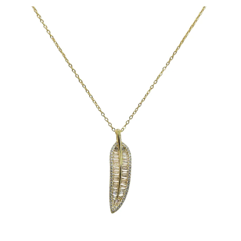 Diamond Solitaire Necklace-"Crystal Feather" Charm Necklace