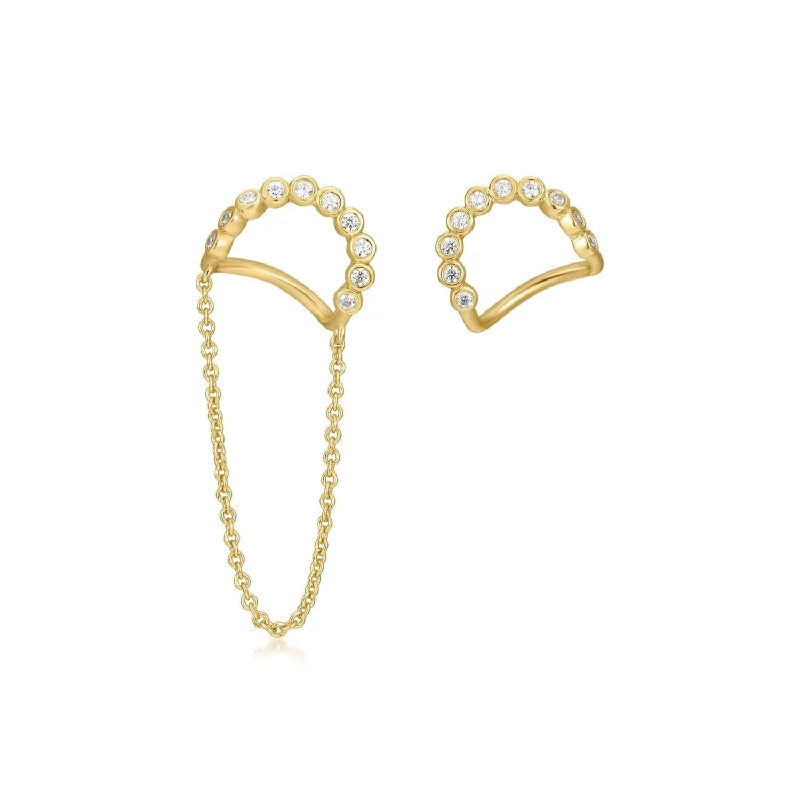 Beautiful Stud Earrings-Cz Wavy Earrings With 1 Chain Link Drop