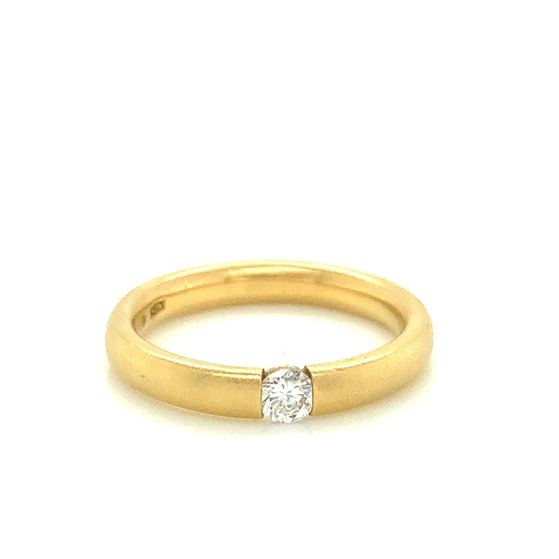 Personalized Infinity Ring-Matte Gold Solitaire Round Diamond Stacking Ring