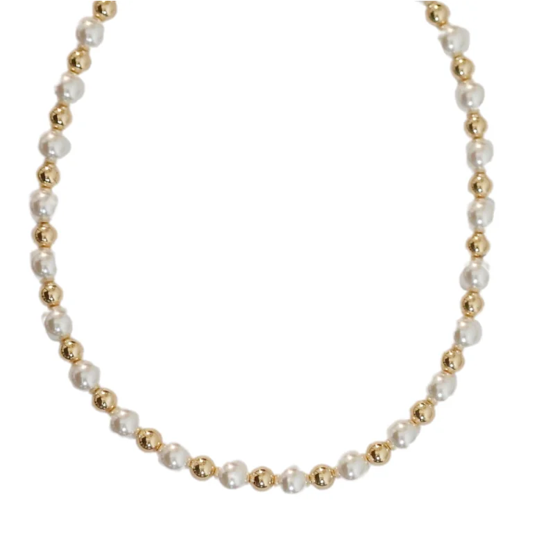 Small Gold Necklace-"LOLA" 14k gold-filled & pearl beaded Choker/Necklace