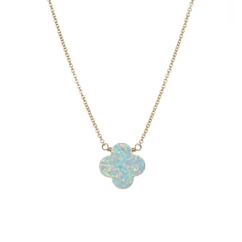 Dainty Silver Necklace-bara boheme | Large "CLOVER" Opal Necklace