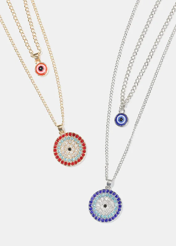 Birthstone Necklace for Mom-Evil Eye Layered Necklace