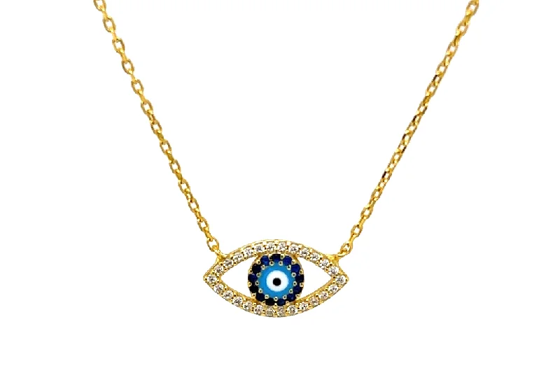 Stylish Heart Necklace-"ARIES" Evil Eye Turquoise & Sapphire CZ Necklace