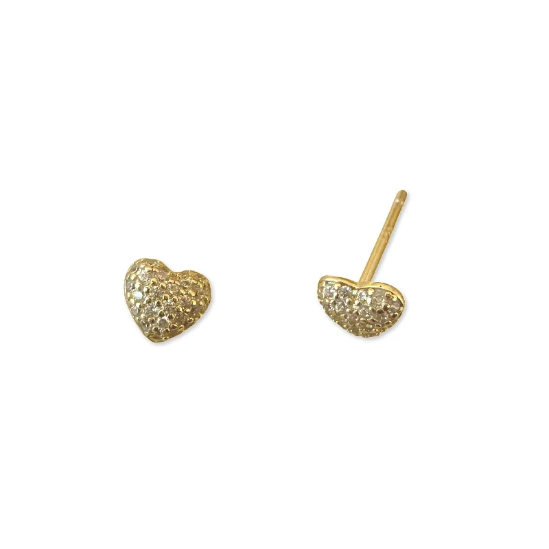 Elegant Dangly Earrings-Tiny Puffy Heart Sparkle Studs