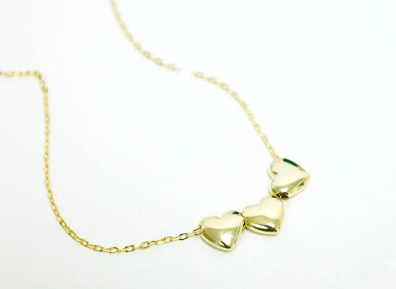 Sterling Silver Chain Necklace-Triple Bubble Heart Necklace