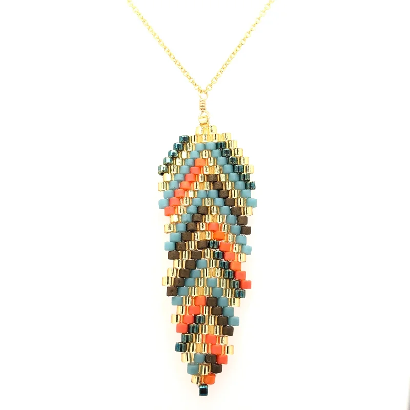 Trendy Gold Necklace-Seed Bead Tribal Spear Necklace