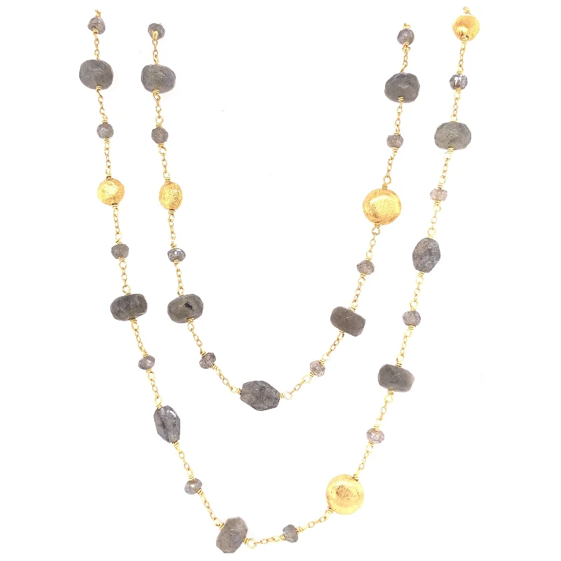 Pearl Cluster Necklace-Gold labradorite