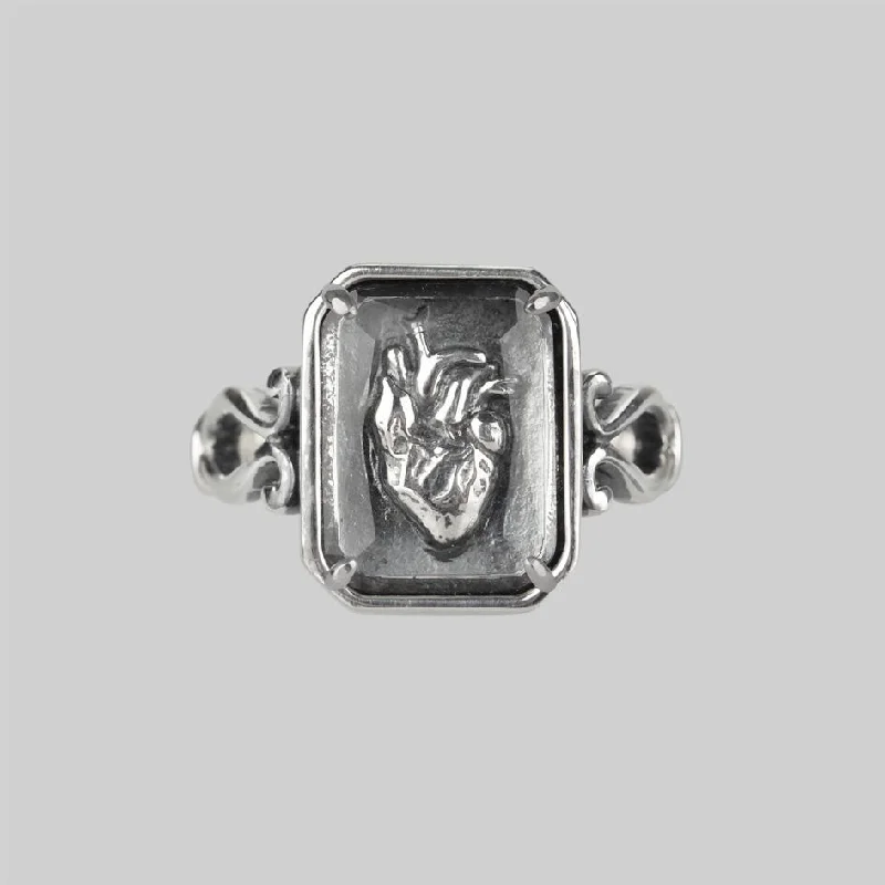 Diamond Eternity Ring-HEART KEEPER. Anatomical Heart Under Glass Ring - Silver