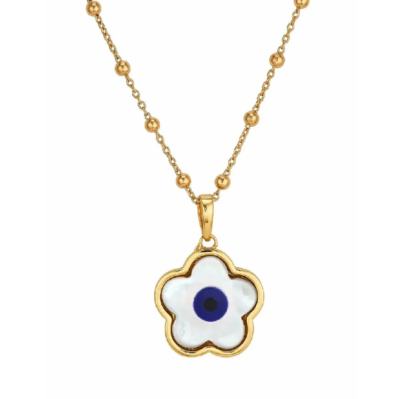 Sparkling Silver Necklace-Evil eye flower charm