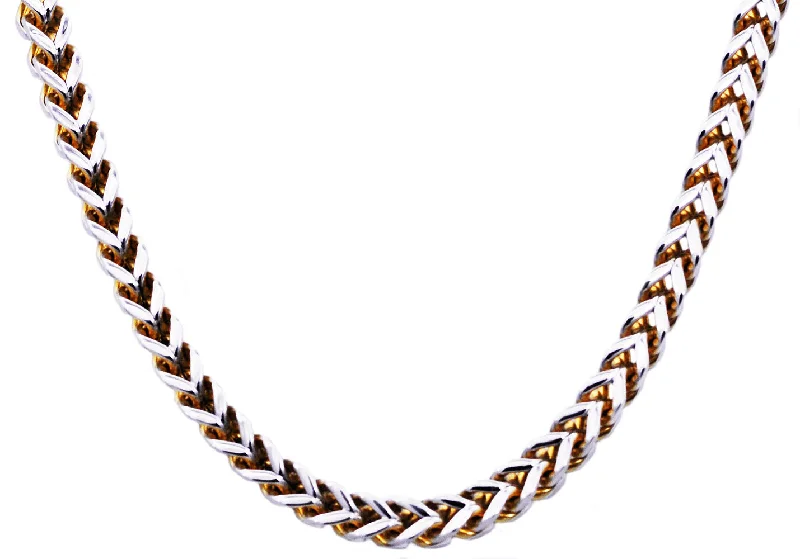 Simple Gold Necklace-Mens 8mm Two Tone Gold Stainless Steel Franco Link Chain Necklace