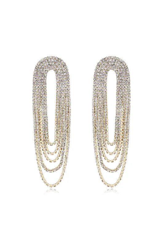 Silver Hoop Earrings-Crystal Drape Fringe Earrings