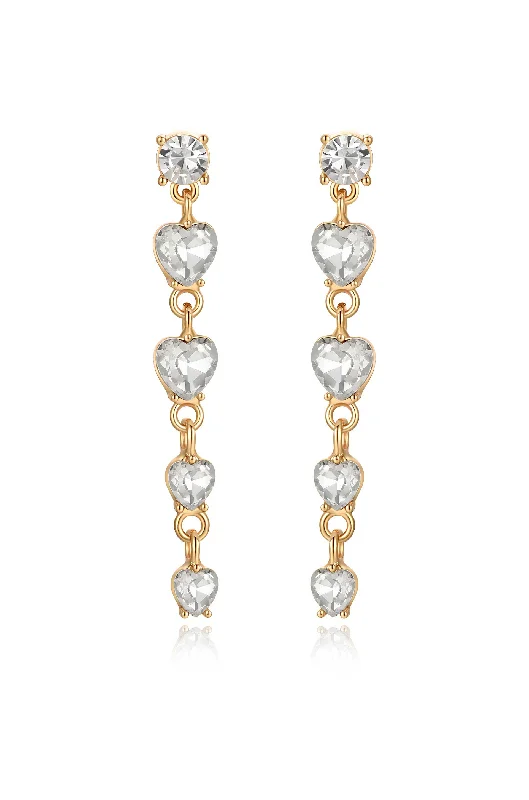 Heart Shaped Drop Earrings-Descending Crystal Heart Earrings