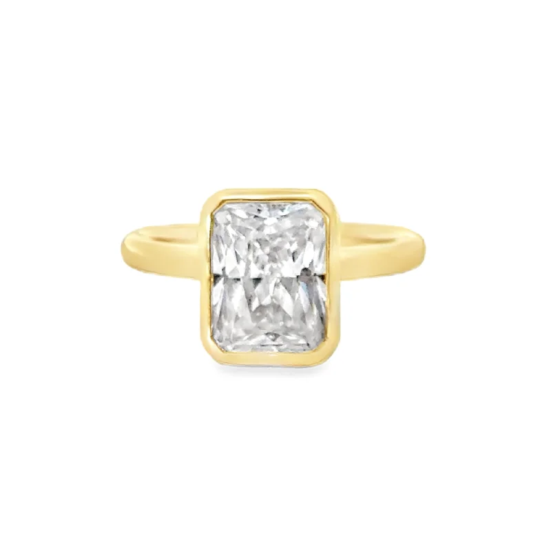 Gold Cluster Ring-Gabriel & Co. Solitaire Rectangle Stone Bezel Engagement Ring