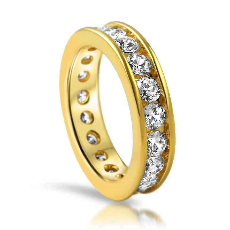 Handcrafted Gold Wedding Band-Channel Eternity Band CZ Bling Bling Ring in Gold