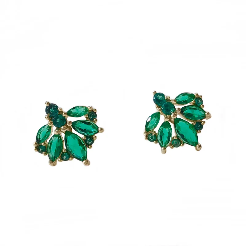 Antique Gold Earrings-Emerald Cluster Earrings