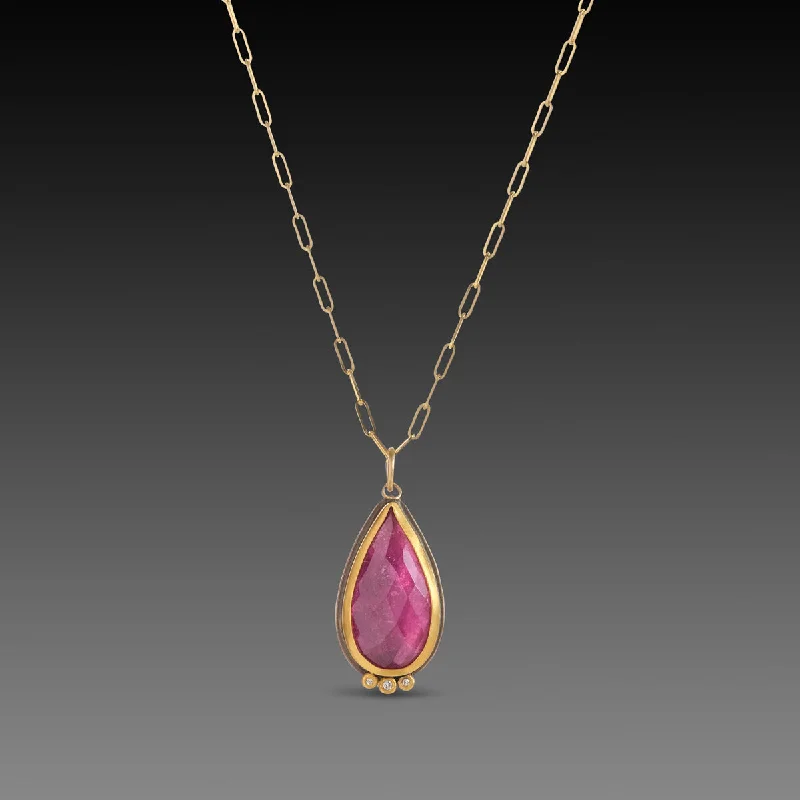 Modern Crystal Necklace-Pink Tourmaline Necklace with Diamonds