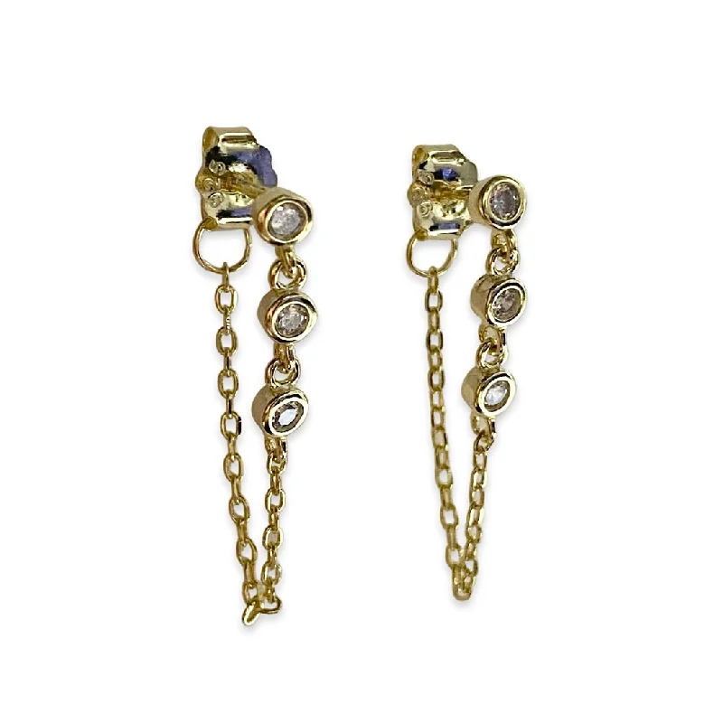 Simple Gold Earrings-Amy Triple Bezel Chain Earrings