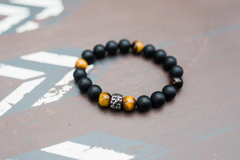 Beaded Gemstone Bracelet-Tiger Eye Onyx Bracelet