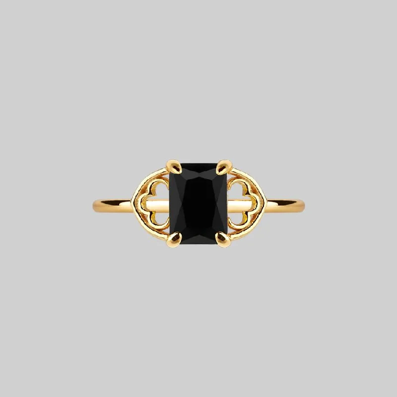 Custom Gold Engagement Ring-RAPTURE. Onyx & Gothic Arches Ring - Gold