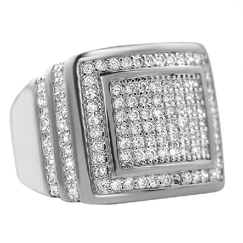 Modern Diamond Ring-Step Up Rhodium CZ Iced Out Ring