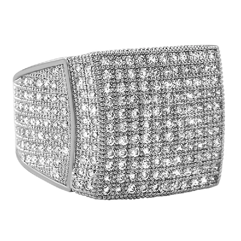 Unique Men’s Wedding Band-11 Row Rhodium CZ Bling Bling Ring