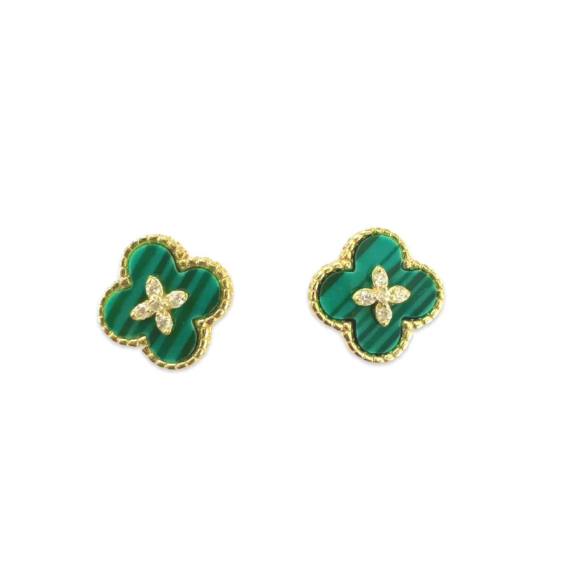 Gold Chain Earrings-Flora Gemstone Deco Studs