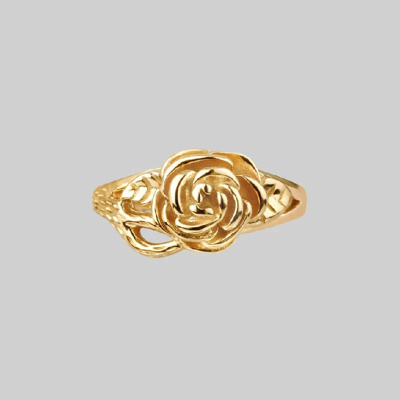 Unique Gold Wedding Band-DEATHLY ROSE. Flourishing Rose Gold Ring